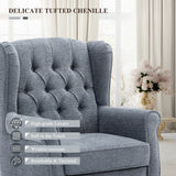 NEW IN BOX Retails $820, Wayfair Button-Tufted Small Wingback Accent Chair with Rolled Arm and Thick Padded Cushion, Dark Blue Performance