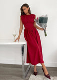 NEW Retails $109, Micas Solid Ruched Maxi Dress, Red, Sz M