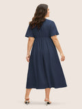 NEW Bloomchic V Neck Button Detail Flutter Sleeve Dress Plus Size 28, Navy