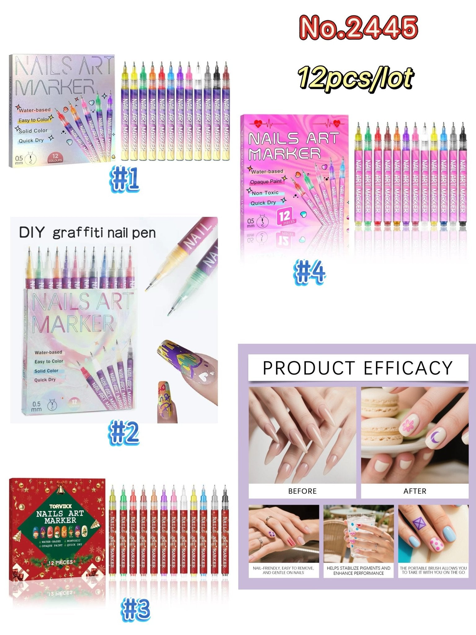 Nail Art Pens Set No. 244514, 4 Styles, Tax Included