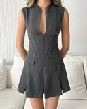 NEW Sleeveless Solid Color Waist Pleated Mini Dress, Grey, Sz XS, Retails $70