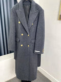 NEW Retails $369, Women's Hand Made 100% Australian Merino Wool Suit Collar Double Breasted Wool Coat Fashion, Grey, Sz M