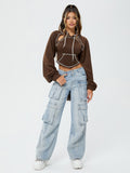 NEW Retails $114, Micas Topstitching Cut Out Backless Hoodie in Mocha, Sz M