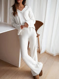 NEW Women's Solid Casual Lounge Set, Long Sleeve V Neck Top & Pants, Comfortable Relaxed Fit for Fall, Pale Pink, Sz M