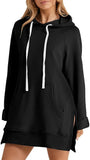 NEW Retails $90+ The Warmy Oversized Hoodie Dress, First Ones Oversized Hoodies, Women's Casual Pullover Long Sleeve Split Hem - Color: Black - Size L