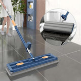 NEW Large Flat mop and Retractable Bucket with Wheels, 360 Degree rotatable mop, Adjustable Stainless Steel Long Handle with 6 Washable Microfibre Pads with dewatering Squeegee (Blue)