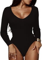 NEW PALINDA Women's Deep V Neck Long Sleeve Ribbed Knit Stretchy Tops - Sz L - Retails $64+