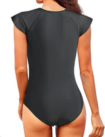 NEW Retails $55 Tempt Me One Piece Swimsuits for Women Zip Front Rash Guard Short Sleeve Tummy Control Surfing Sport Bathing Suits Black, Plus Sz 22W