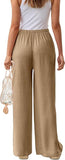 NEW Retails $40, NEWCOSPLAY Women's Linen Pants Wide Leg Summer Palazzo Lounge Pants with Pockets, Dark Khaki, Sz 3XL