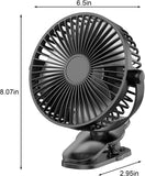 NEW Compact Clip on Fan USB Rechargeable, 5000mAh 6 Inches Portable Personal Fan for Outdoors, Baby Stroller, Car Seat, Gym - Black