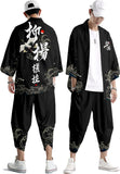 NEW Traditional Kimono Set, Japanese Style Kimono Streetwear Two-Piece Suit, Japan Harajuku Cardigan Open Front Coat Nightdress Bathrobe Sleepwear for Men, Sz M
