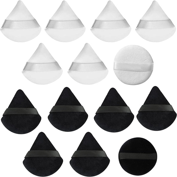 NEW Wellehomi 12 Pack Velvet Triangle Puffs with 2 Round Puffs for Daily Makeup Such as Foundation, Cream, Blush (7cm, Black, White)