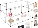 NEW Retails $80, 24 Panels Portable Small Animals Playpen, 48"x 24"x 28" Transparent Pet Playpen, Portable Plastic Enclosure, Puppy Play Pen for Indoors Outdoor Pet Fence for Guinea Pigs, Bunny, Ferrets, Hamsters, Hedgehogs