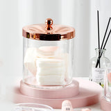 NEW Retails $46, SheeChung 50oz Large Apothecary Jar with Rose Gold Rust-Proof Lid - Shatterproof Plastic Laundry Pods Container - Chic Rose Gold Bathroom & Vanity Storage Organizer for Scent Beads, Salts