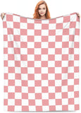 NEW Rosy White Checkerboard Throw Blanket Soft Cozy Plush Warm Fleece Blanket for Sofa Couch Bed 60"X50"