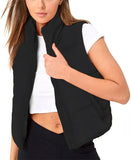 NEW VELISDE Women's Cropped Puffer Vest Women Sleeveless Winter Outerwear Warm Lightweight Stand-up Collar Short with Pockets, Black, Sz S, Retails $63