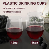 NEW Lamosi 12 Pack Plastic Wine Glasses Disposable, 12 oz Stemless Wine Glasses for Party, Unbreakable Reusable Crystal Clear Wine Cups, Shatterproof and BPA-Free