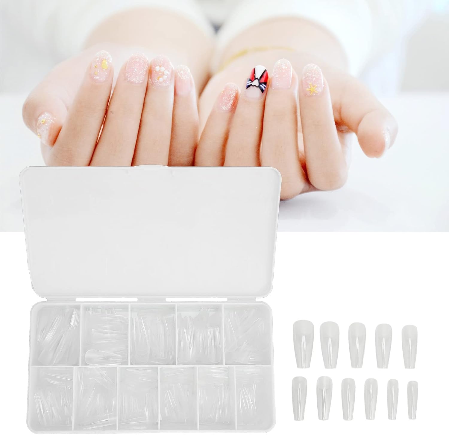 NEW Clear Nail Tips, 550 Pcs Nail Tips Ultra Thin Seamless Semi Frosted Press On Clear Nail Tips Gel Nail Tips Coffin Nails Tips DIY Nail Art for Nails Extension (Long)