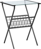 NEW Walker Edison Furniture Company Modern Metal and Glass Square Side Table with Magazine Storage Shelf Living Room Small End Accent Table, 17 Inch, Black, Retails $70+