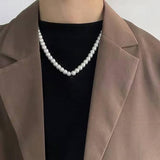NEW Unisex Pearl Necklace Round Pearl Necklace with Charm Fashion Pearl Choker Necklace, 18-inch 8mm