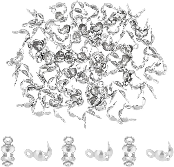 NEW UNICRAFTALE 100pcs Stainless Steel Bead Tips Cord Ends Clamshell Knot Cover Bead End Terminators Crimp Cap Fold Over for Jewelry Making DIY 4x8.5mm, Hole 1.5mm