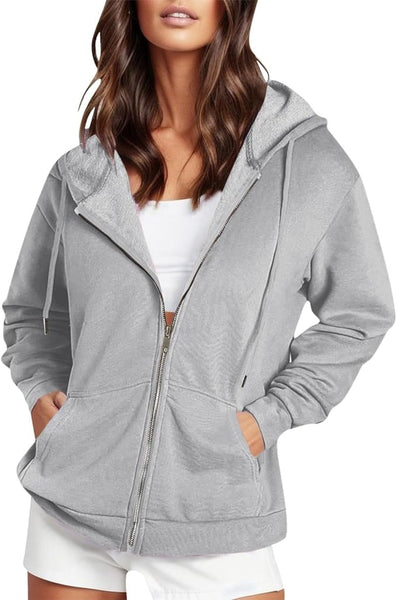 New Sz S Women's Soft Oversized with Hood Sweatshirt Long Sleeve Crewneck Ladies Athletic Hoodies Trendy Holiday Sweat Shirt Zip Up Hooded Loose Fit Sweatshirts Novelty Slouchy Cute Pullover Grey, Grey,