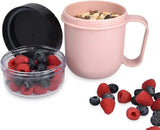 NEW Navaris Breakfast to Go Cup - Portable 2-Piece Food Container Pot for Cereal, Yogurt, Oatmeal - Microwave and Dishwasher-Safe, BPA-Free - Pastel Pink
