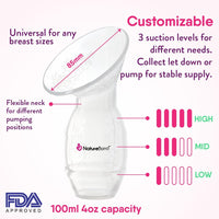 NEW NatureBond Silicone Breast Pump with lid, Stopper, Strap, Pouch. Breastfeeding Essential Premium All in 1 Set. 3.4oz 100ml (Premium All-in-ONE)