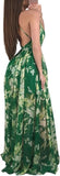 NEW Remelon Womens Sexy Spaghetti Strap Deep V Neck Floral Boho Criss Cross Backless Chiffon Beach Party Long Maxi Dress, Green, Sz S