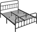 NEW No Box, Beautiful Full Size Bed Frame, Classic Metal Platform Bed Frame with Victorian Style Headboard/Footboard/Strong Slat Support/Under Bed Storage/No Box Spring Needed, Black