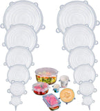 NEW 12 pcs Silicone Stretch Lids Set, 6 Sizes, Reusable Food Storage Covers, Silicone Bowl Covers, Flexible to Fit All Shapes of Containers, Food Covers to Keep Food Fresh (White)