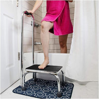 NEW DMI Step Stool with Handle and Non Skid Rubber Platform, Lightweight and Sturdy Stool for Seniors, Adults and Children, Holds up to 300 Pounds with 9.5 Inch Step Up, Chrome - Retails $111+