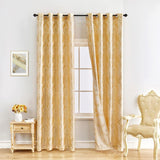 NEW Retails $117, ELKCA Luxury Golden Jacquard Curtains Set for Bedroom European Style Window Curtain for Living Room, Grommet Top, 2 Panels (Damask-Golden, 52" W x 104" L)