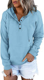 NEW Wreesh Women's pullover, hoodie, women's button placket hoodie, plain pullover, autumn, winter, casual sweatshirt with hood, women's hooded pullover, top, shirts, Blue, Sz M