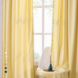 NEW Retails $70, Yellow Velvet Curtains for Living Room 42X95" Each Panel Soft Luxury Window Drapes Pom Pom Fringe Curtain Panels Decorative Cotton Feel Soft Curtains for Kids Room 2 pc, Yellow