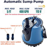 NEW Retails $56, 1/30HP 400 GPH Automatic Small Sump Pump 5 ft Max Head 115V Submersible Pool Cover Water Pump for Swimming Pool Garden Pond Basement, Auto Shut Off