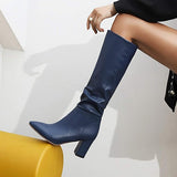 NEW Caradise Womens High Chunky Heel Knee High Slouch Pointed Toe Boots, Blue, Sz 8.5, Retails $65