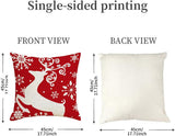 NEW 18 inch Christmas Cushion Covers Set of 4, Vintage Christmas Design Cushion Covers, Pillow Case With Xmas Tree Elk Snowflake Pattern, Linen Throw Pillow Covers for Sofa Winter Holiday Home (Red)