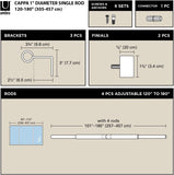 NEW Umbra Cappa Modern 1" Curtain Rod, Includes 2 Matching Finials, Brackets & Hardware, 120” to 180”, Black, Retails $68