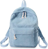 NEW School Backpack Corduroy Back pack Teen Boys Girls Simple Book Bag Middle High School College Lightweight Daypack, Light Blue