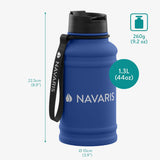 NEW Navaris Stainless Steel Water Bottle - 44 fl oz (1.3 Litre) Capacity Jug - Large Metal Drink Bottle for Sports or Camping - Gym Canteen for Drinks - Hydrate on The Go - Green
