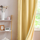 NEW Retails $70, Yellow Velvet Curtains for Living Room 42X95" Each Panel Soft Luxury Window Drapes Pom Pom Fringe Curtain Panels Decorative Cotton Feel Soft Curtains for Kids Room 2 pc, Yellow