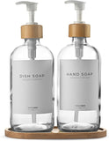 NEW Maisonovo Plastic Soap Dispenser Set | Hand Soap and Dish Soap Dispenser Set | 500ml Clear Bottles with White Bamboo Pump | Bathroom Lotion Dispenser with Pump Set of 2