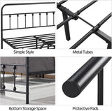 NEW No Box, Beautiful Full Size Bed Frame, Classic Metal Platform Bed Frame with Victorian Style Headboard/Footboard/Strong Slat Support/Under Bed Storage/No Box Spring Needed, Black