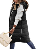 NEW Retails $80, Puffer Vest for Women Long Vest Hooded Sleeveless Vests Outerwear Down Jacket Quilted Full-Zip Winter Coat Outdoor (Black, X-Large, Fits like a Large)