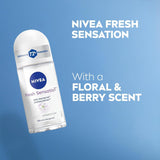 NEW NIVEA Fresh Sensation Roll-On Antiperspirant Deodorant with 72-Hr Odour and Sweat Protection, Eliminates Bacteria, Clean and Fresh Scented Women's Deodorant, Non-Sticky, Ethyl Alcohol Free, 50mL, 2 Pack