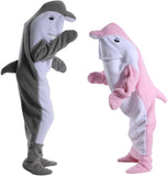 NEW MW&FOFJR Dolphin Blanket Hoodies Onesie Wearable Cartoon Blanket Soft Plush Whale Costume Pajamas Animals Sleeping Bag, Grey, Fits 3-7 Yrs