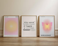 NEW iHery Large Unframed Aura Angel Numbers 333 Poster Set of 3, Premium Quality 12x16in Canvas Wall Art Decor Aesthetic, Pink Trendy Spiritual Energy Gradient Print for Yoga Bedroom, Living Room