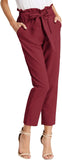NEW GRACE KARIN Women's Cropped Paper Bag Waist Pants with Pockets, Wine, Sz M