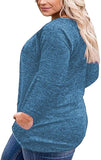 NEW VISLILY Women's Plus Size Tops Long Sleeve Buttons Casual Shirt with Pockets, Blue, Sz 2XL